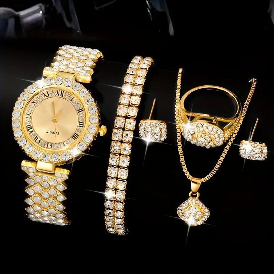 طقم ساعة مع إكسسوارات لامعة — إكسسوارات — ذهبي 4-53E7، ذهبي 4-502E9، ذهبي 4-500E9، ذهبي وردي 4-55E7، ذهبي 4-14E7