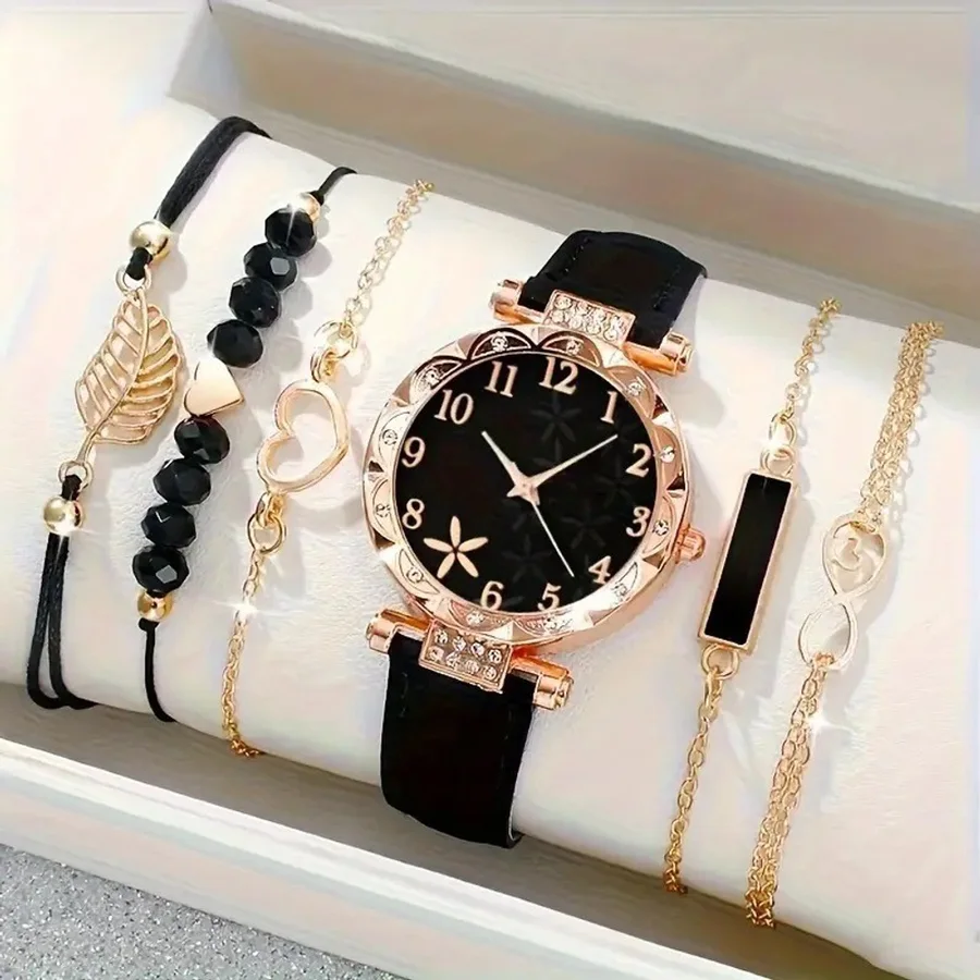 طقم ساعة نسائي وأساور متناسقة — إكسسوارات — أسود CY01، أسود CY02، وردي CY04